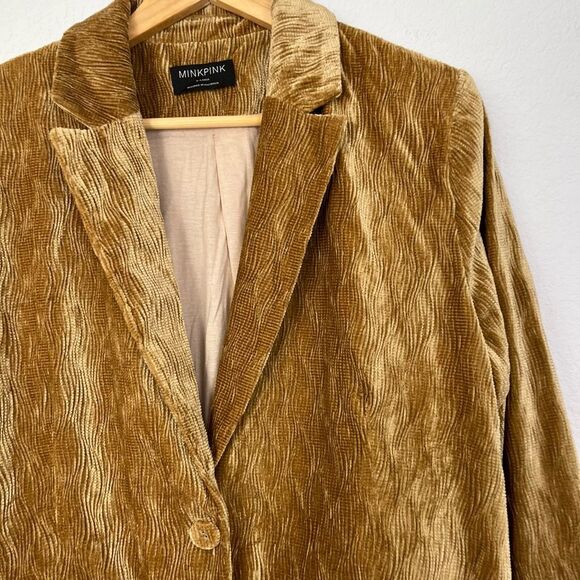 MINKPINK Arianna Jacket Crushed Velvet Gold Blazer Women’s XL - Picture 3 of 5